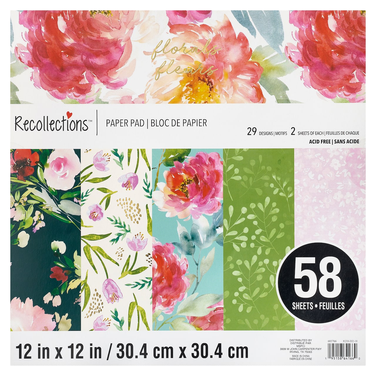 6 Pack: Florals Paper Pad by Recollections™, 12" x 12"